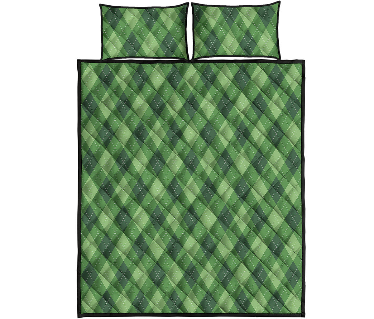 Forest Green Argyle Pattern Print Quilt Bed Set