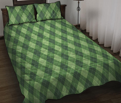 Forest Green Argyle Pattern Print Quilt Bed Set