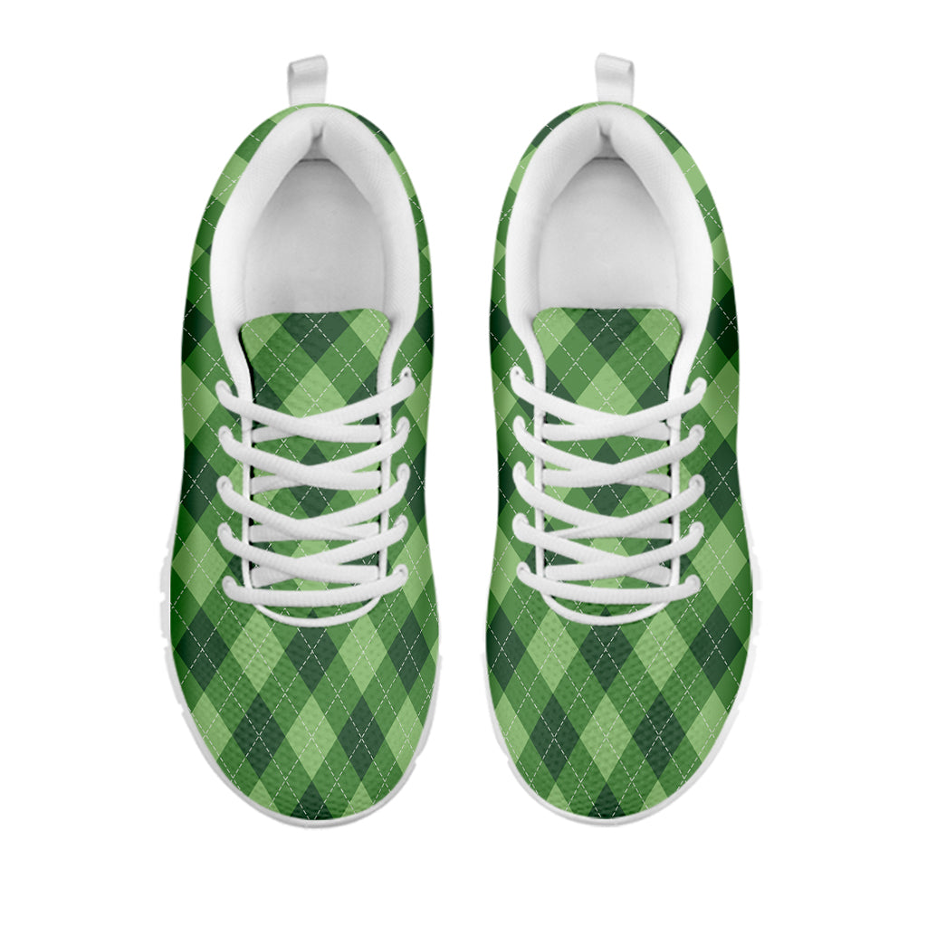 Forest Green Argyle Pattern Print White Sneakers