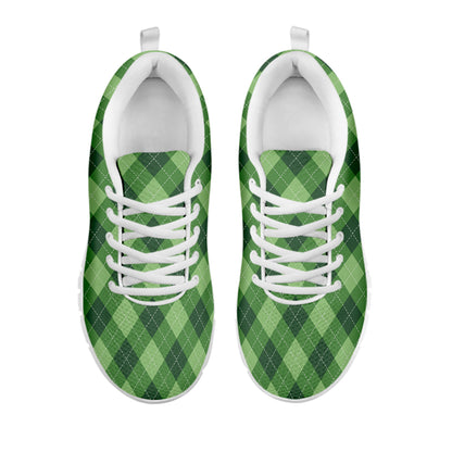 Forest Green Argyle Pattern Print White Sneakers