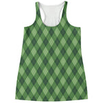 Forest Green Argyle Pattern Print Women's Racerback Tank Top