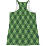 Forest Green Argyle Pattern Print Women's Racerback Tank Top