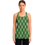 Forest Green Argyle Pattern Print Women's Racerback Tank Top
