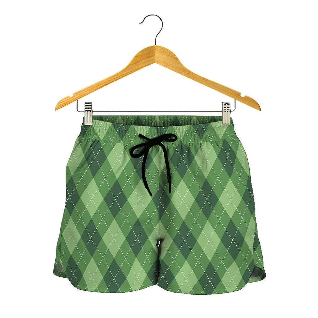 Forest Green Argyle Pattern Print Women's Shorts