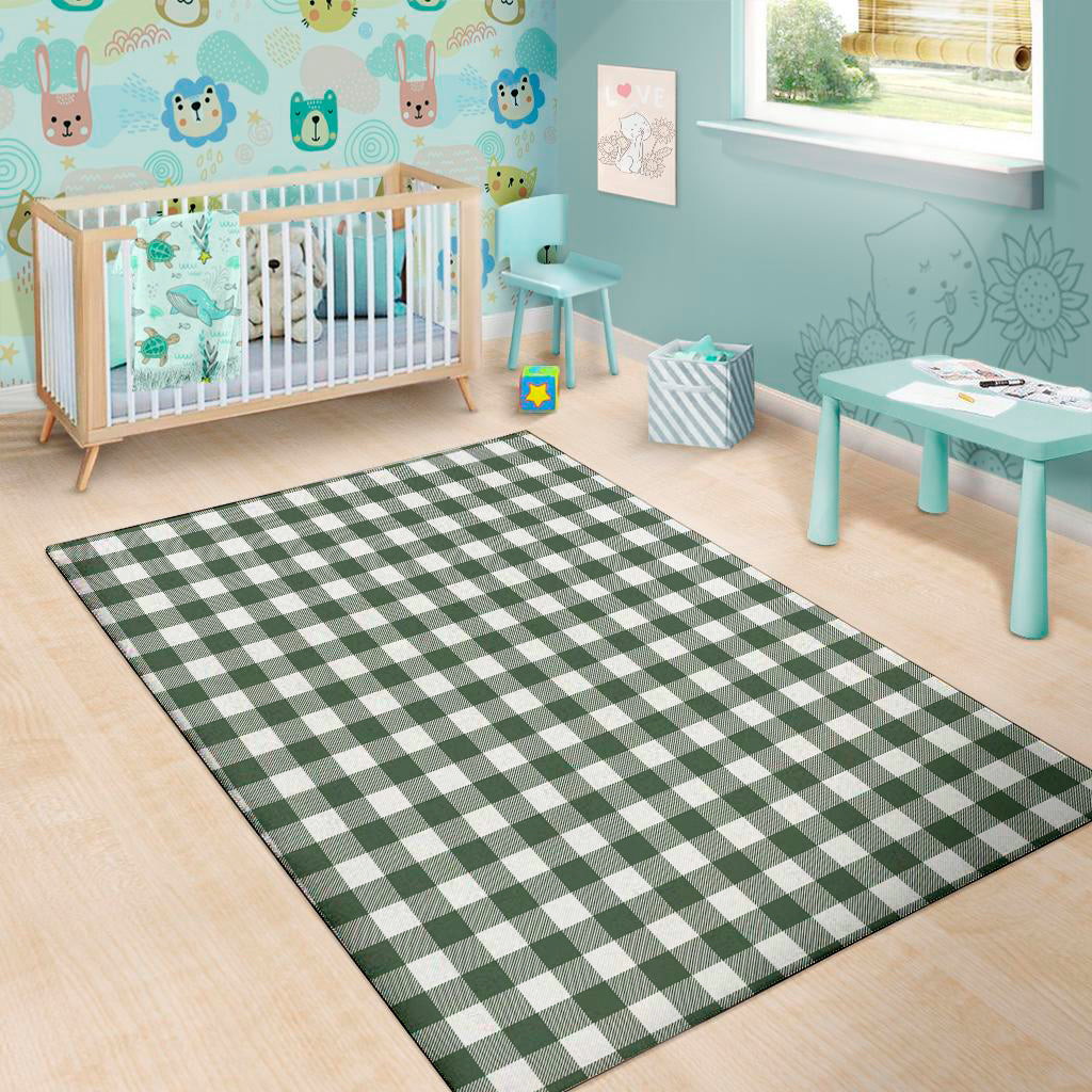 Forest Green Buffalo Check Pattern Print Area Rug