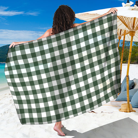Forest Green Buffalo Check Pattern Print Beach Sarong Wrap