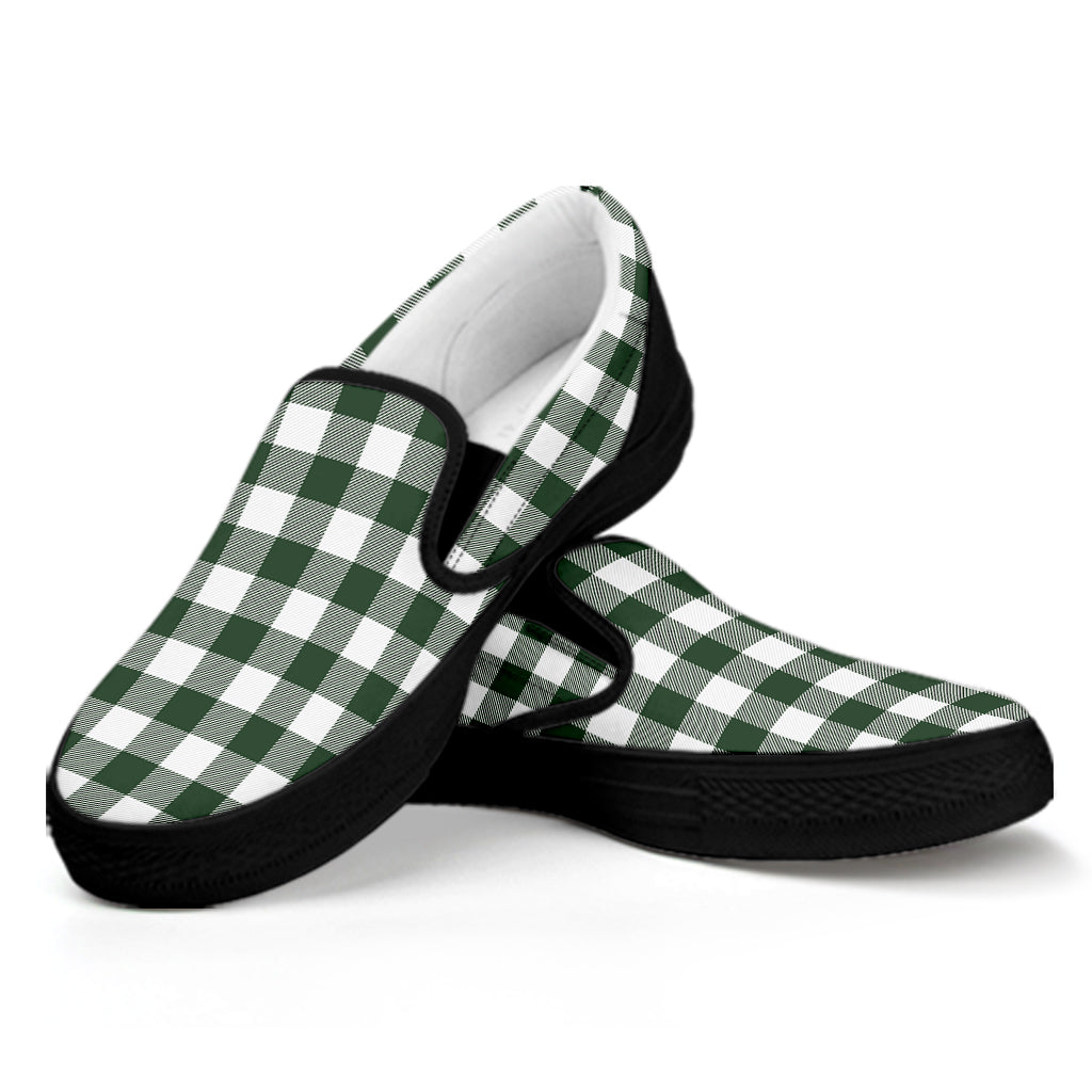 Forest Green Buffalo Check Pattern Print Black Slip On Shoes