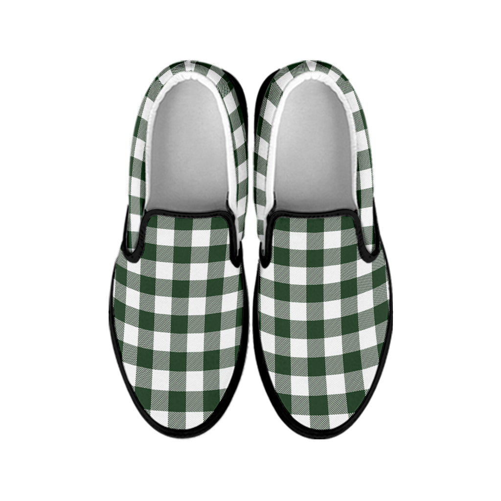 Forest Green Buffalo Check Pattern Print Black Slip On Shoes