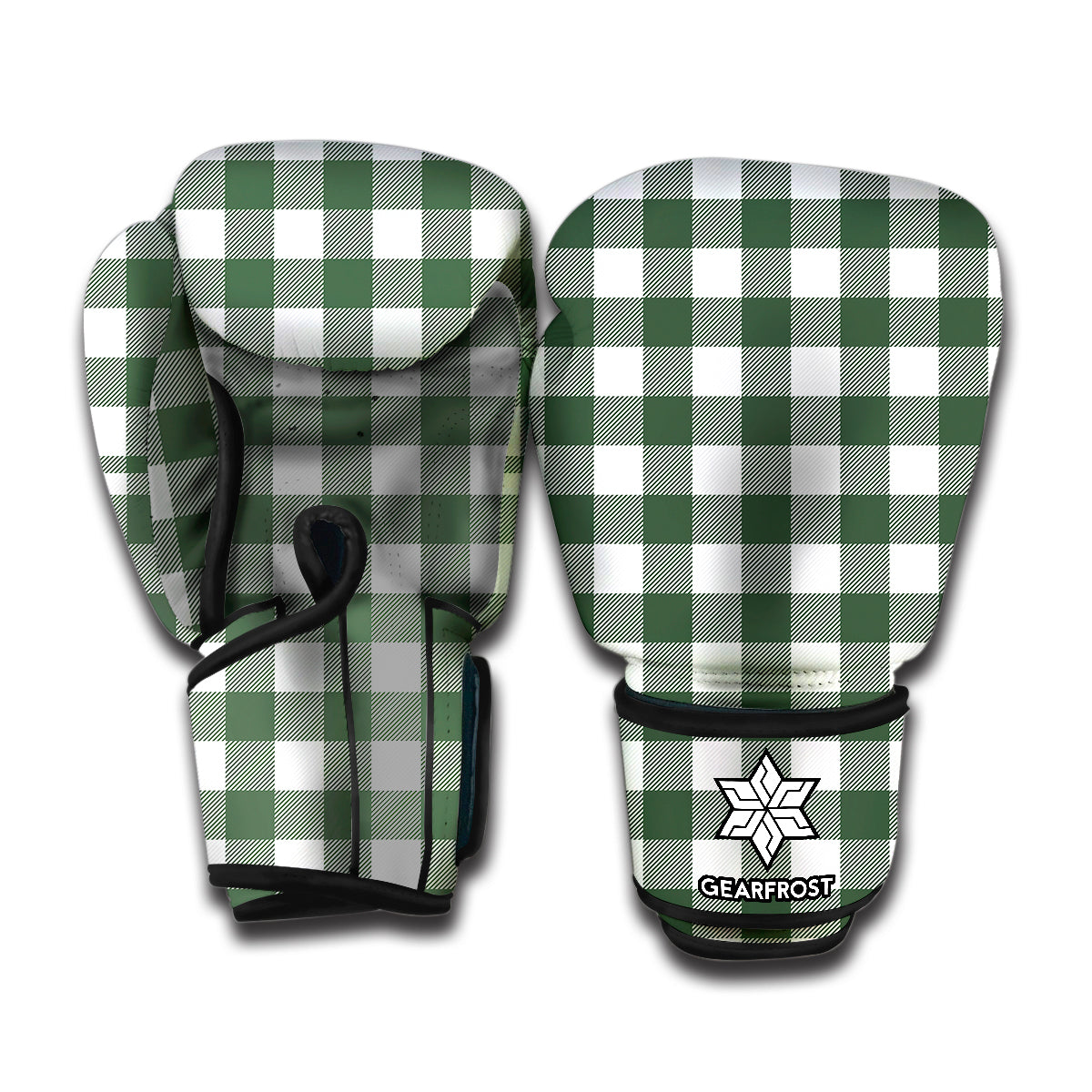 Forest Green Buffalo Check Pattern Print Boxing Gloves