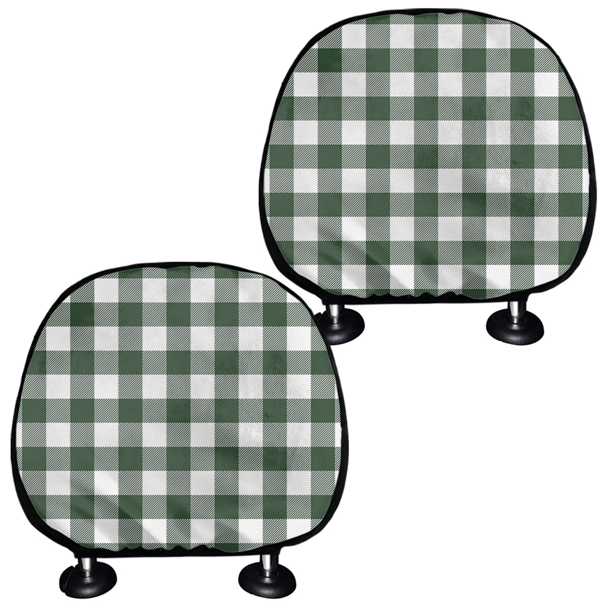 Forest Green Buffalo Check Pattern Print Car Headrest Covers