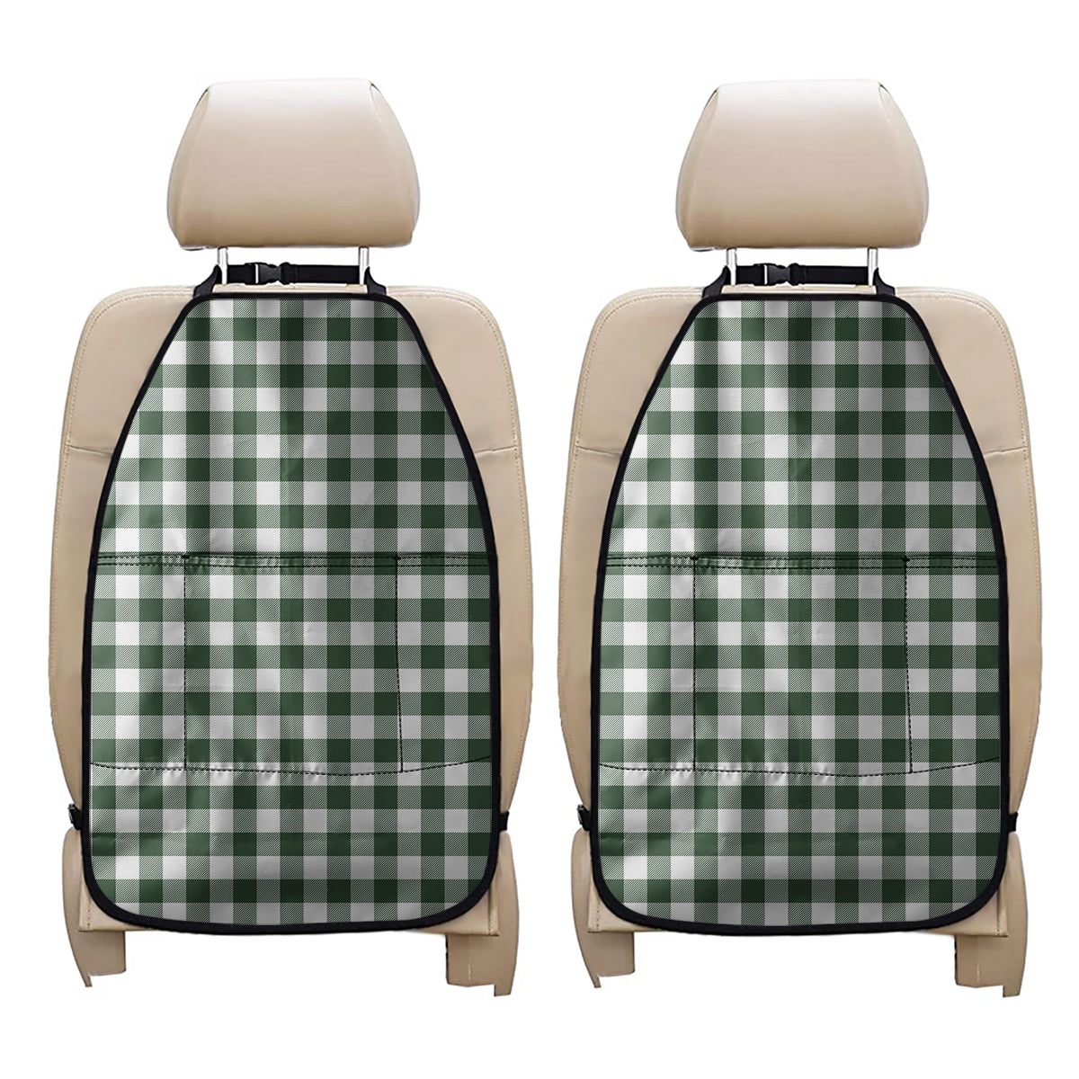 Forest Green Buffalo Check Pattern Print Car Seat Organizers