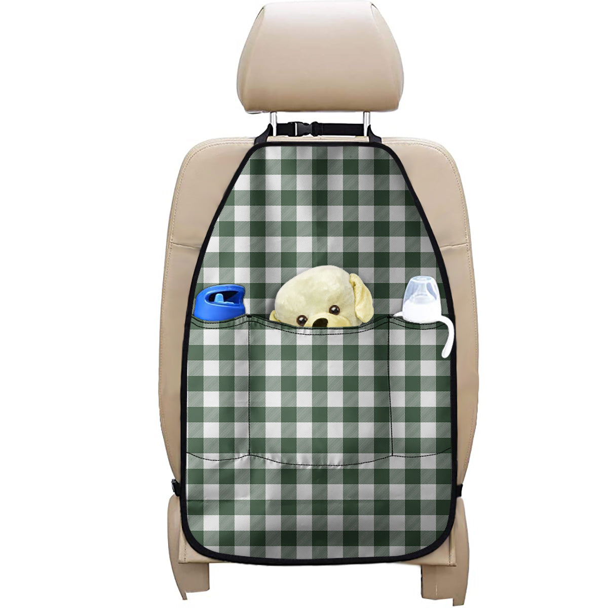 Forest Green Buffalo Check Pattern Print Car Seat Organizers