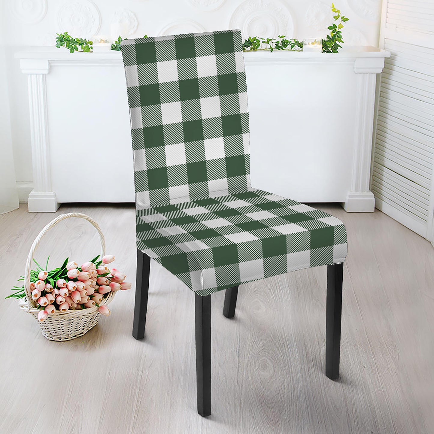 Forest Green Buffalo Check Pattern Print Dining Chair Slipcover