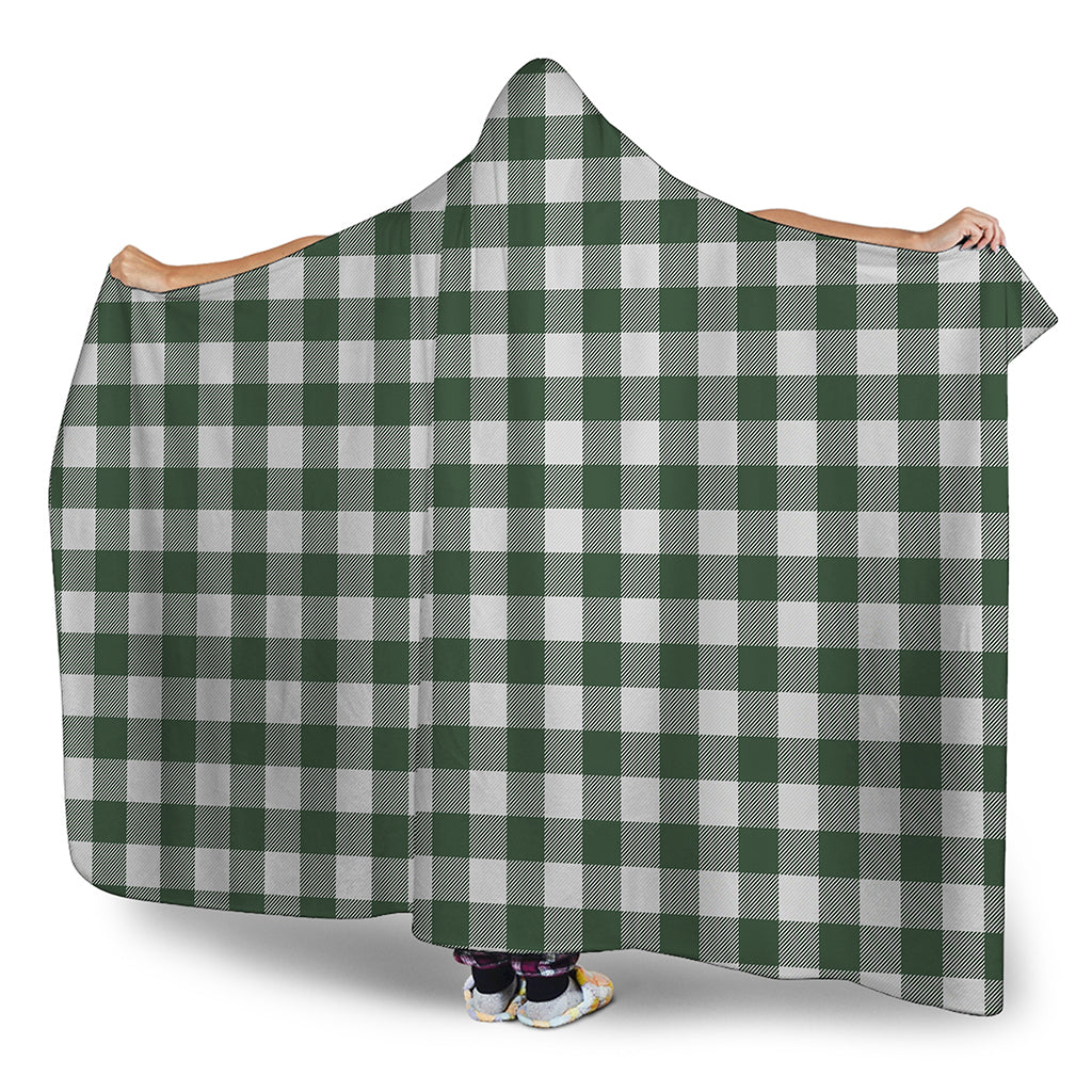 Forest Green Buffalo Check Pattern Print Hooded Blanket
