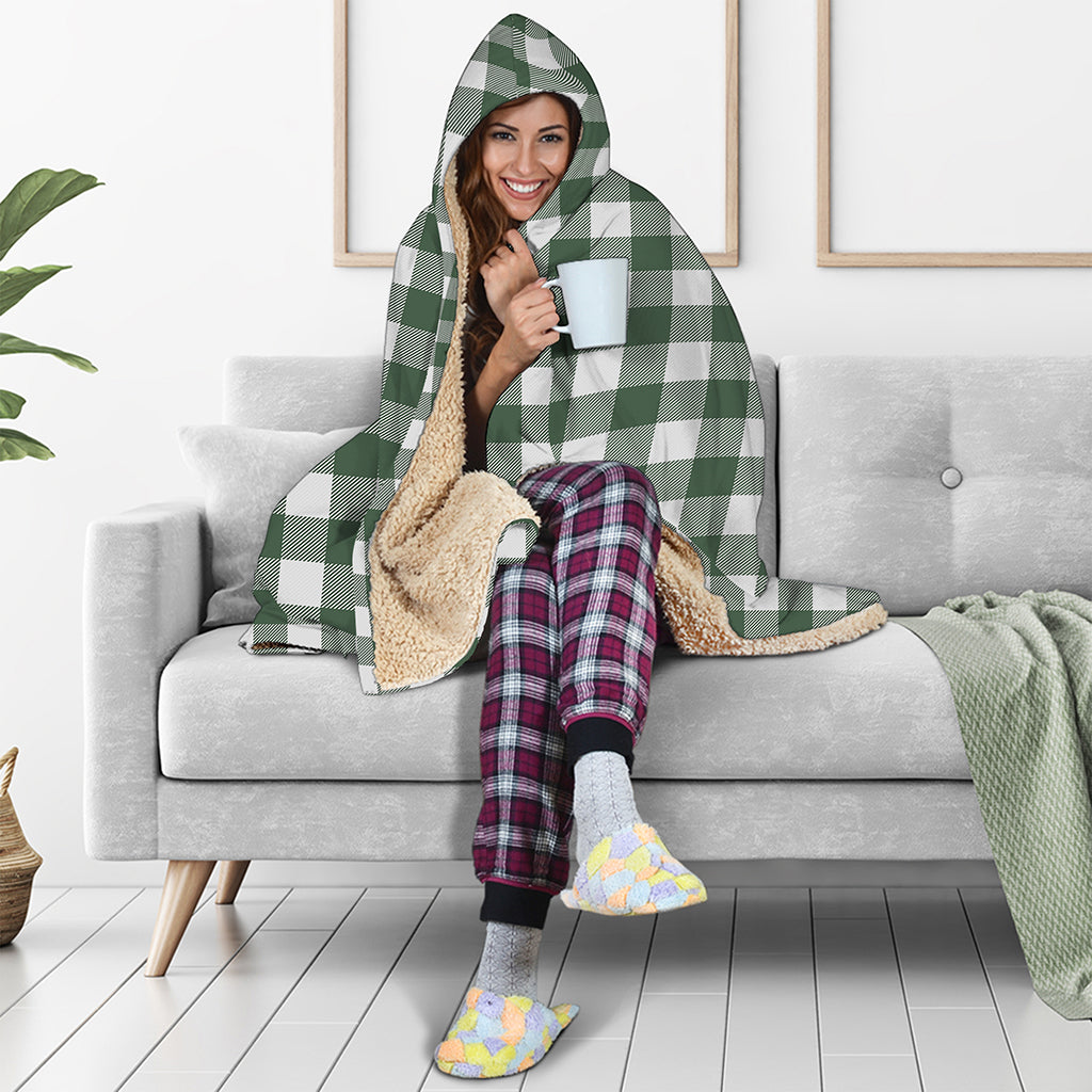 Forest Green Buffalo Check Pattern Print Hooded Blanket