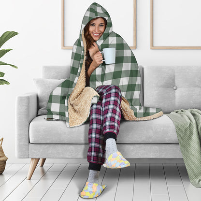 Forest Green Buffalo Check Pattern Print Hooded Blanket