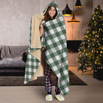 Forest Green Buffalo Check Pattern Print Hooded Blanket