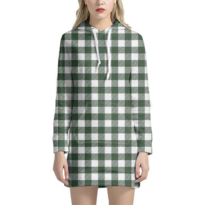 Forest Green Buffalo Check Pattern Print Hoodie Dress