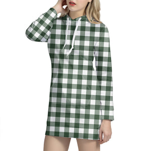 Forest Green Buffalo Check Pattern Print Hoodie Dress