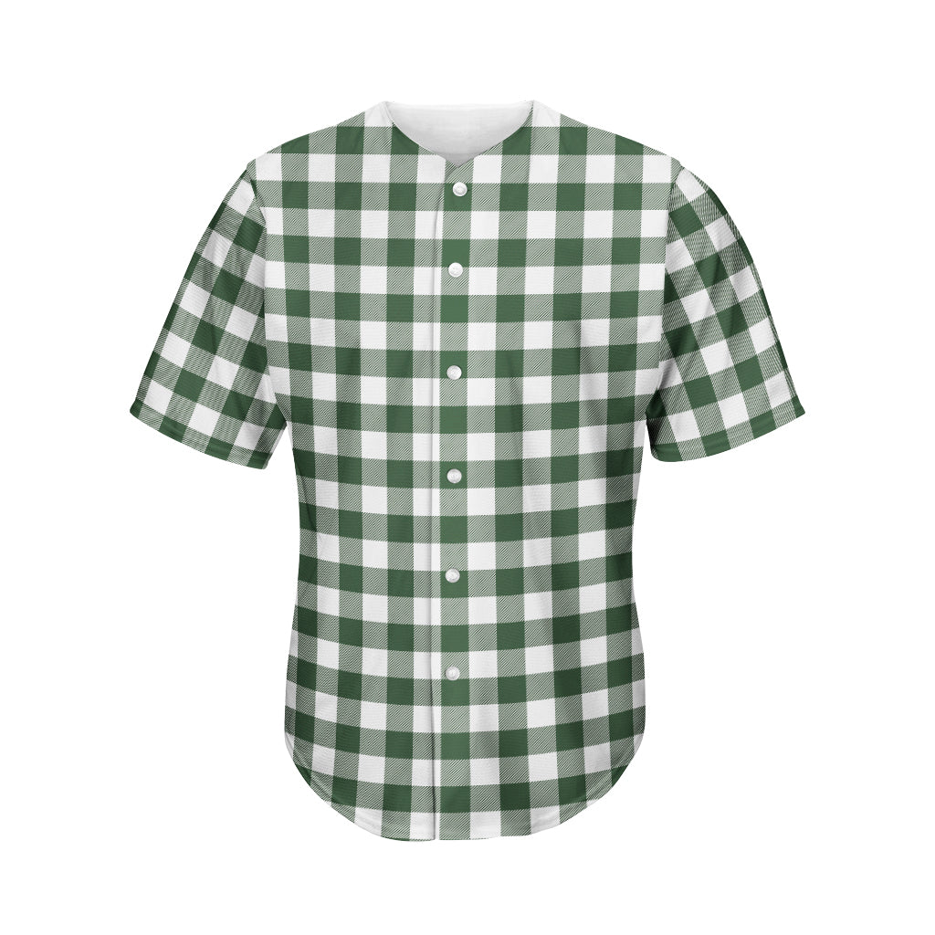 Forest Green Buffalo Check Pattern Print Men's Baseball Jersey