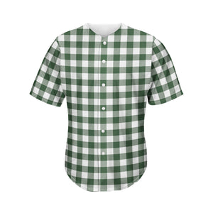 Forest Green Buffalo Check Pattern Print Men's Baseball Jersey