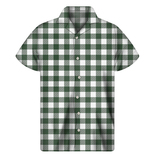 Forest Green Buffalo Check Pattern Print Men's Short Sleeve Shirt