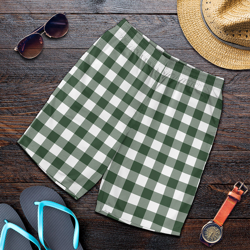 Forest Green Buffalo Check Pattern Print Men's Shorts