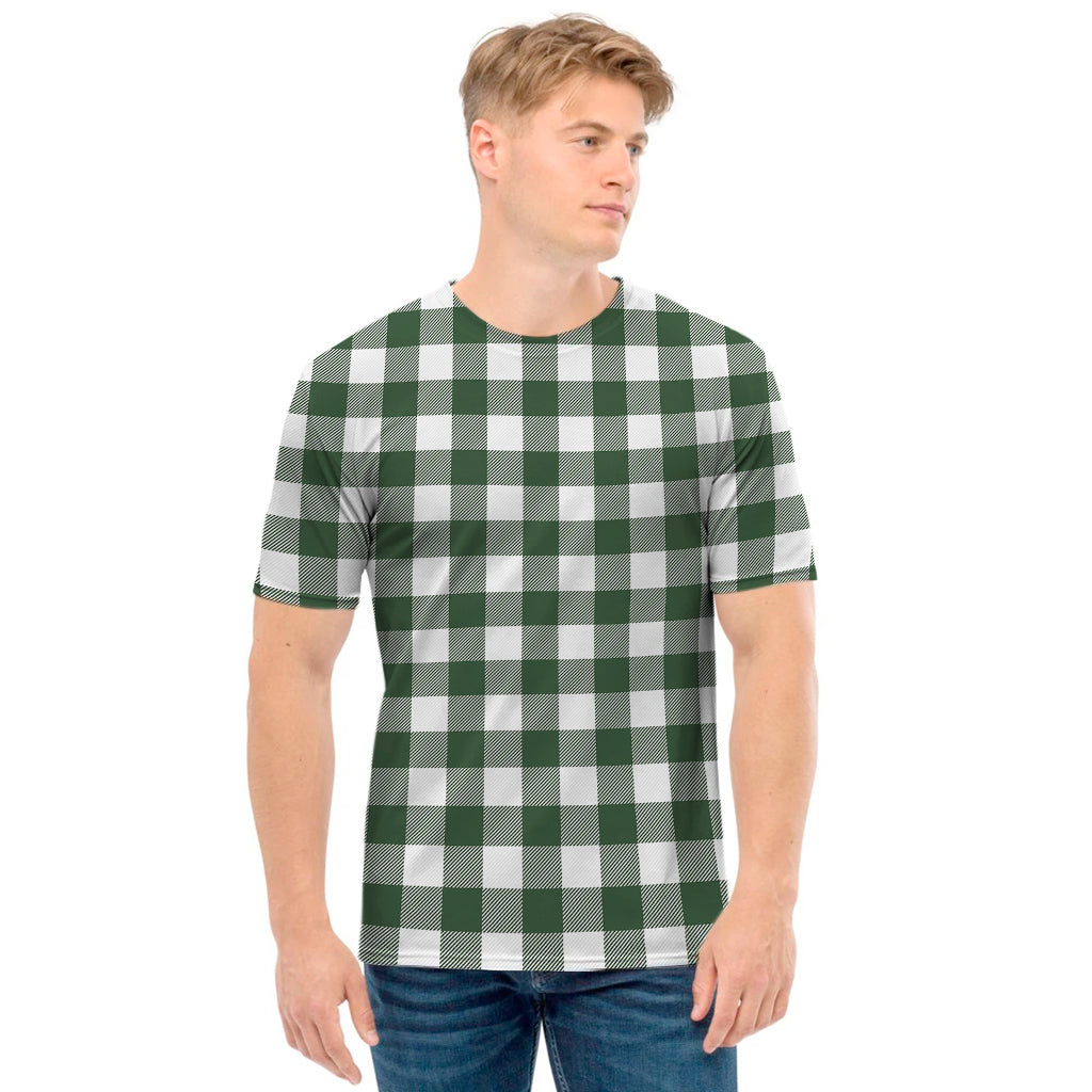 Forest Green Buffalo Check Pattern Print Men's T-Shirt