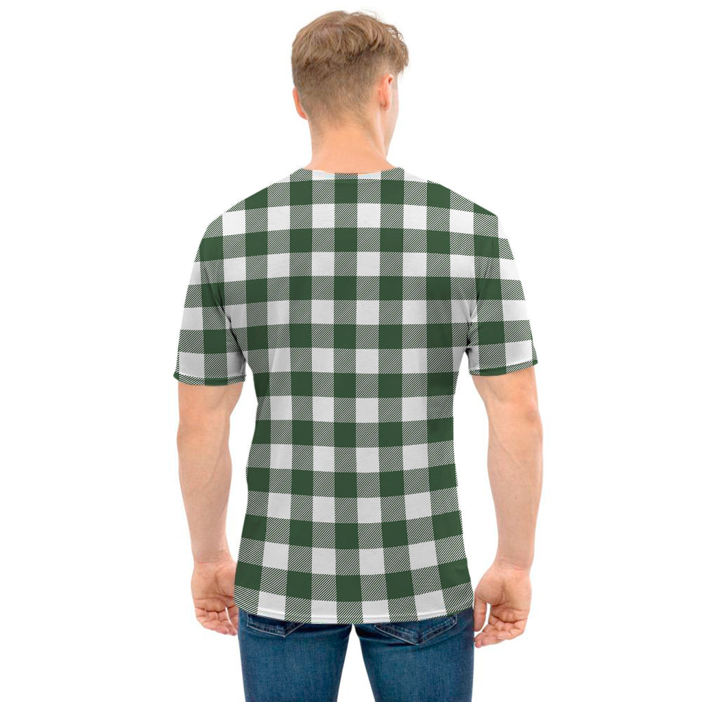 Forest Green Buffalo Check Pattern Print Men's T-Shirt