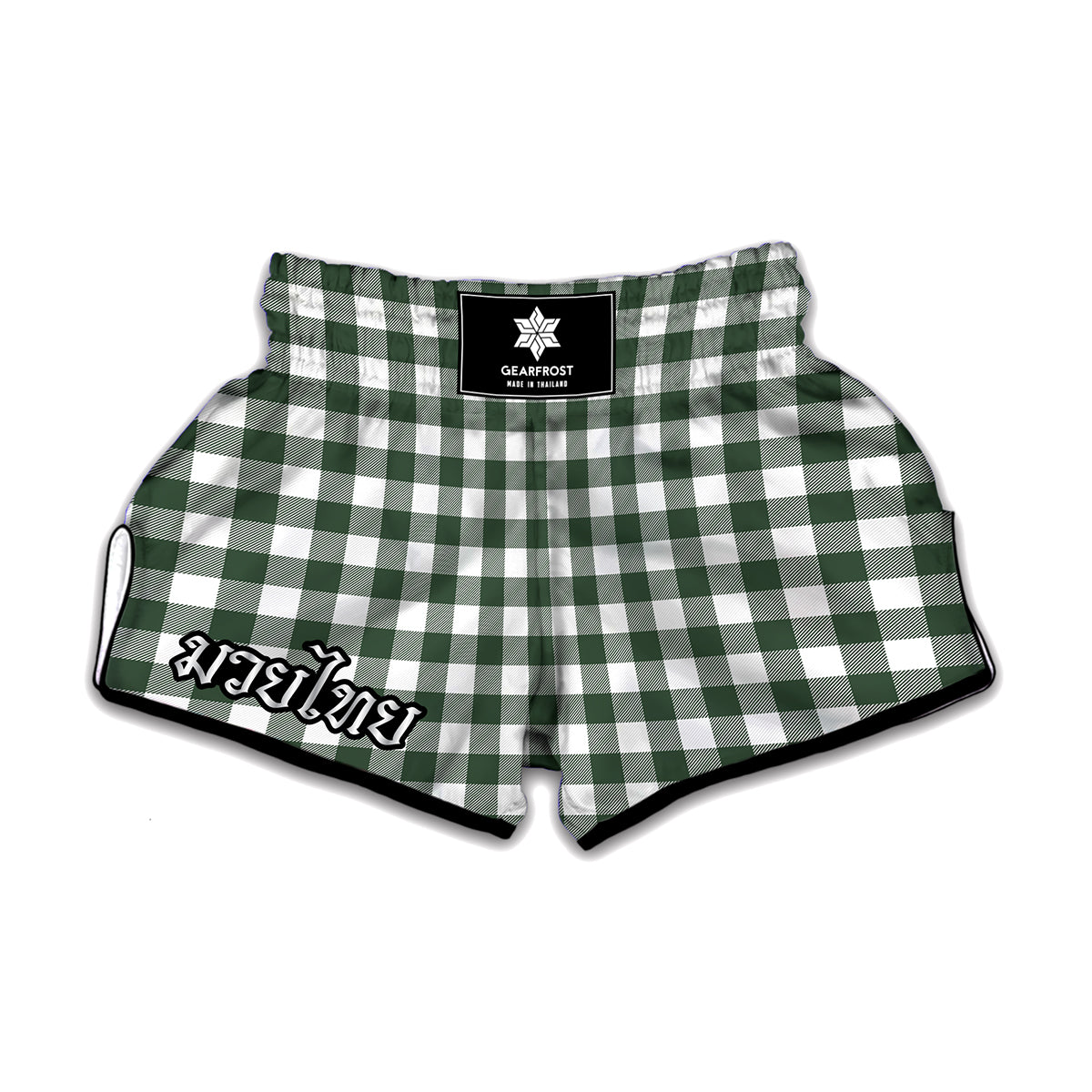 Forest Green Buffalo Check Pattern Print Muay Thai Boxing Shorts