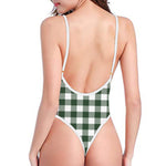 Forest Green Buffalo Check Pattern Print One Piece High Cut Swimsuit