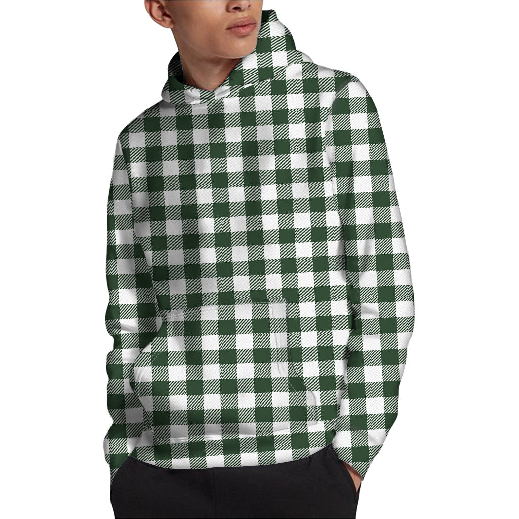 Forest Green Buffalo Check Pattern Print Pullover Hoodie