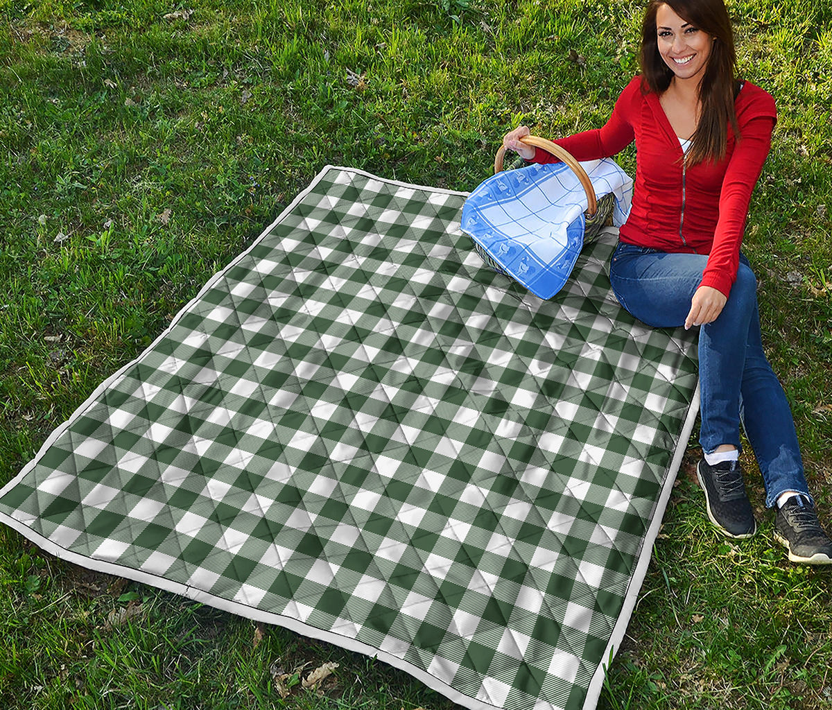 Forest Green Buffalo Check Pattern Print Quilt