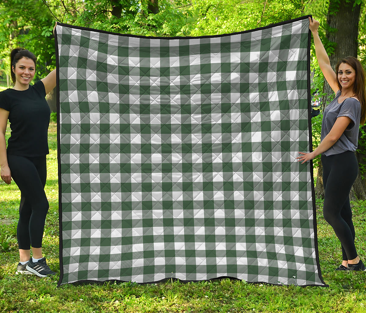 Forest Green Buffalo Check Pattern Print Quilt
