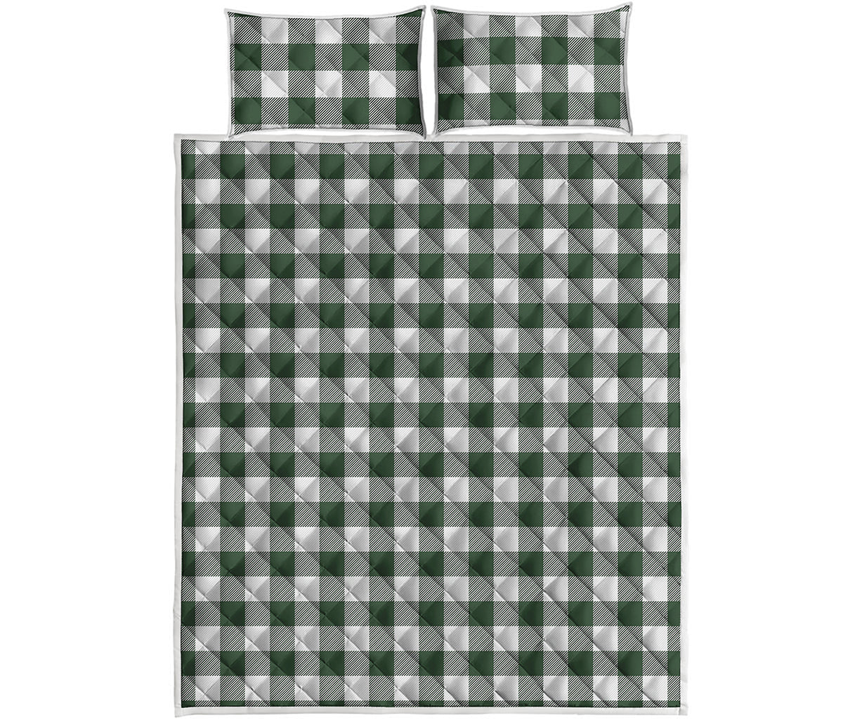 Forest Green Buffalo Check Pattern Print Quilt Bed Set