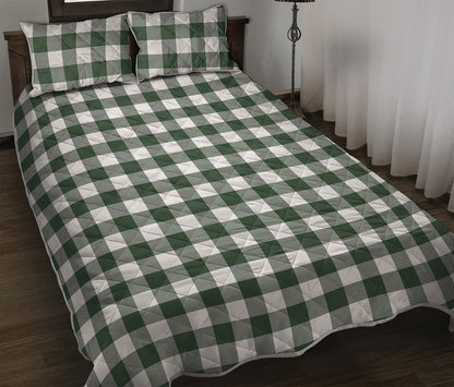 Forest Green Buffalo Check Pattern Print Quilt Bed Set