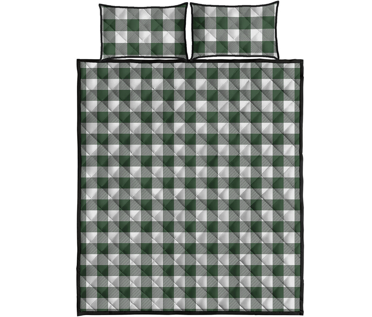 Forest Green Buffalo Check Pattern Print Quilt Bed Set