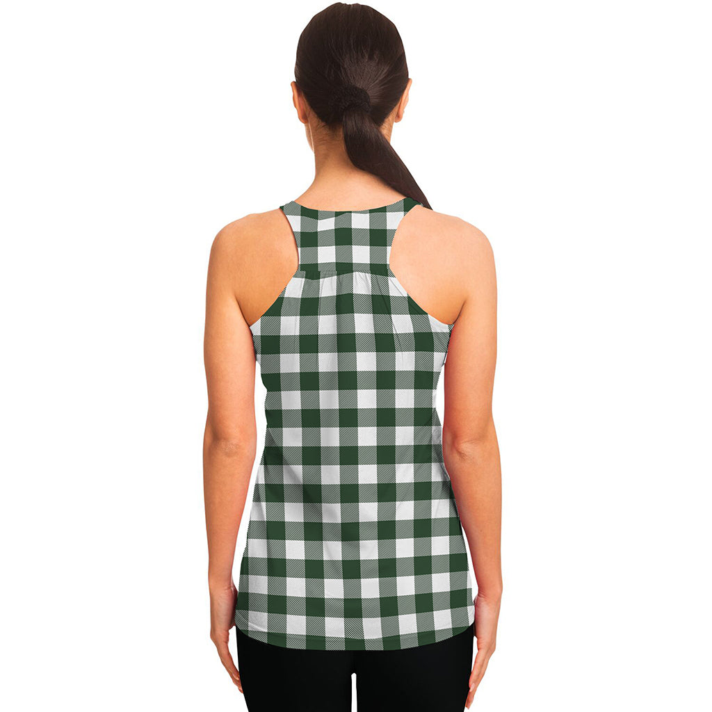 Forest Green Buffalo Check Pattern Print Women's Racerback Tank Top