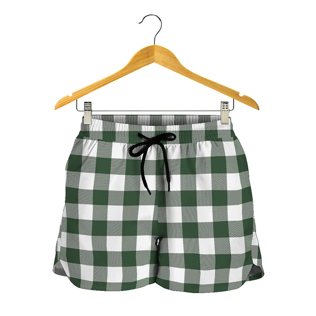 Forest Green Buffalo Check Pattern Print Women's Shorts