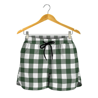 Forest Green Buffalo Check Pattern Print Women's Shorts