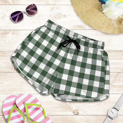 Forest Green Buffalo Check Pattern Print Women's Shorts