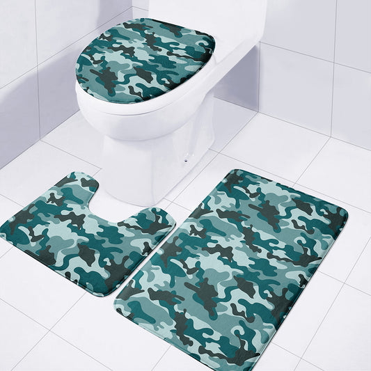 Forest Green Camouflage Print 3 Piece Bath Mat Set