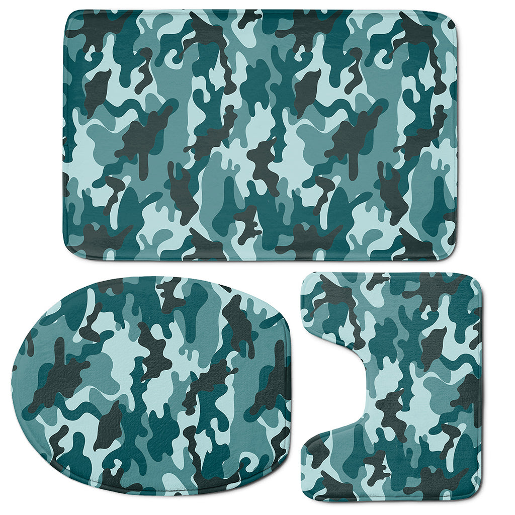 Forest Green Camouflage Print 3 Piece Bath Mat Set