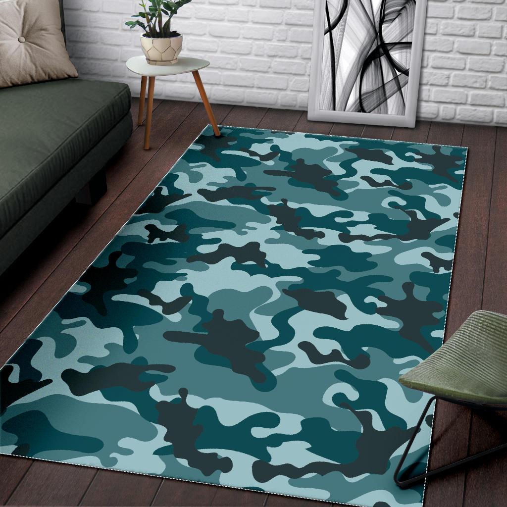 Forest Green Camouflage Print Area Rug GearFrost