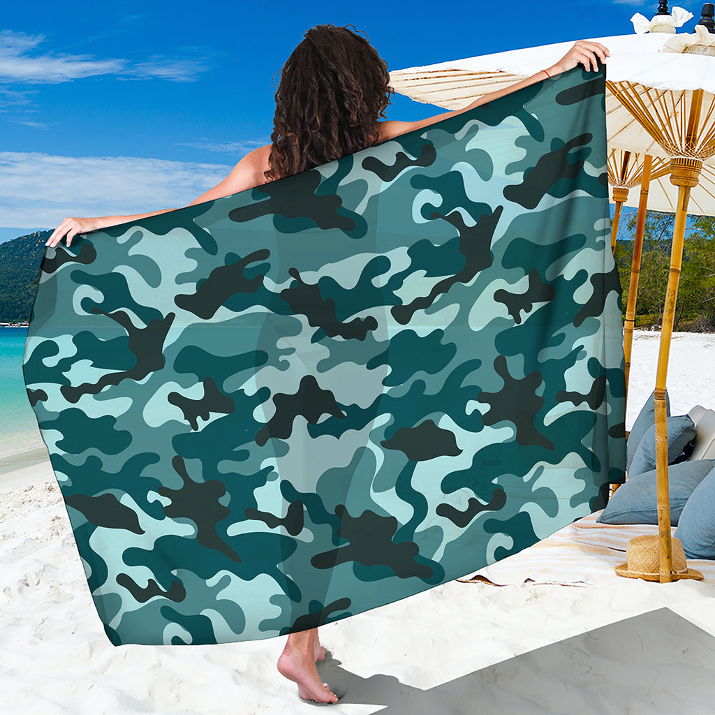 Forest Green Camouflage Print Beach Sarong Wrap