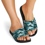 Forest Green Camouflage Print Black Slide Sandals