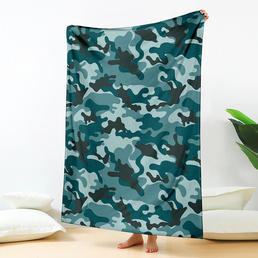 Forest Green Camouflage Print Blanket