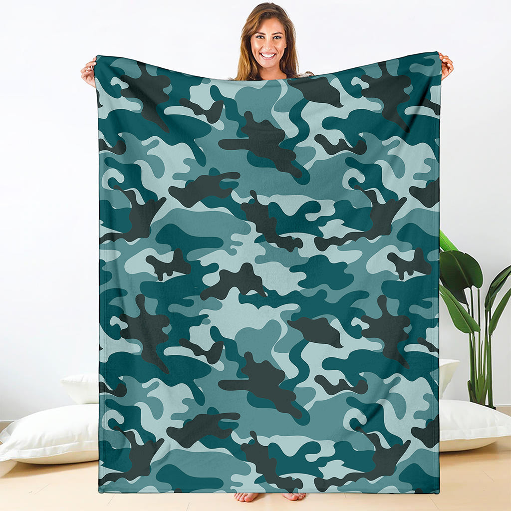Forest Green Camouflage Print Blanket
