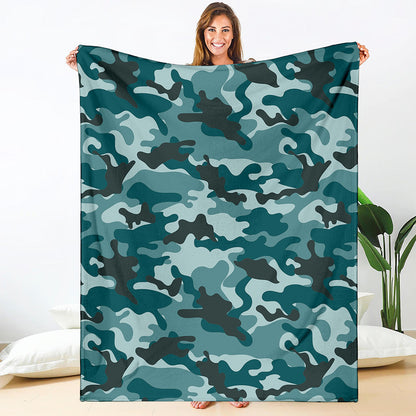 Forest Green Camouflage Print Blanket