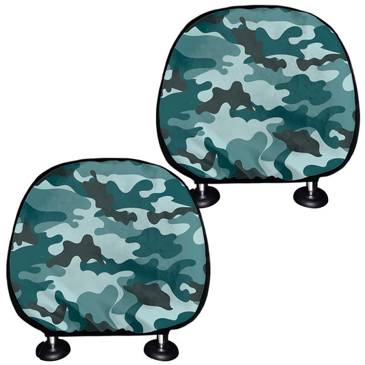 Forest Green Camouflage Print Car Headrest Covers